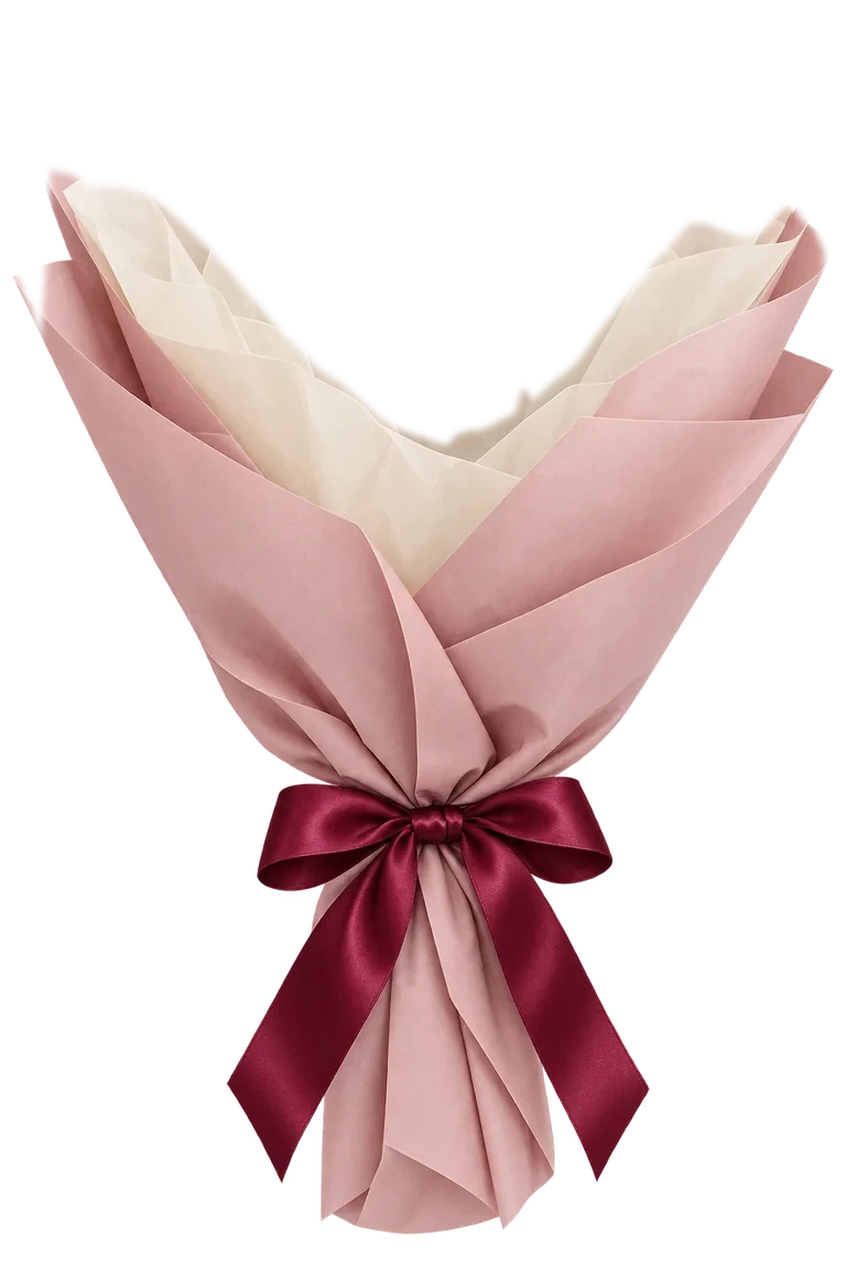 Blush & burgundy wrap, folded over the stems